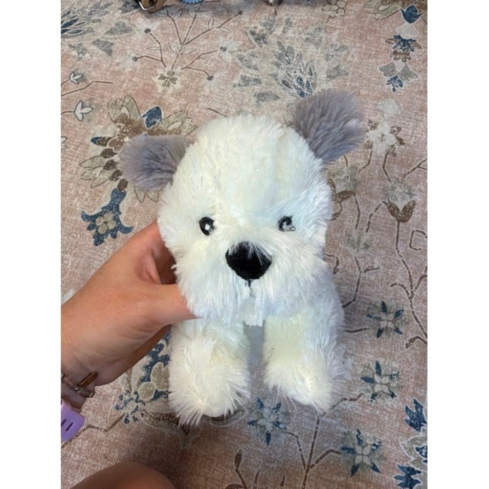 Plushie Stuffed Animal Kellytoy Puppy Dog Small White Gray Shaggy Squeak Toy